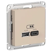 Розетка Systeme Electric AtlasDesign Песочный USB A+С, 5В/2,4А, 2х5В/1,2А, механизм
